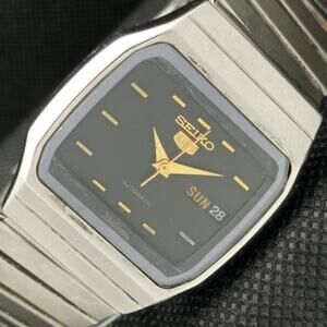 Vintage 1979 Seiko Square Automatic Mens Silver Watch W/daydate & Gold accents